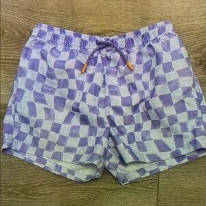 Kids Swim Trunks - Purple Checkered
